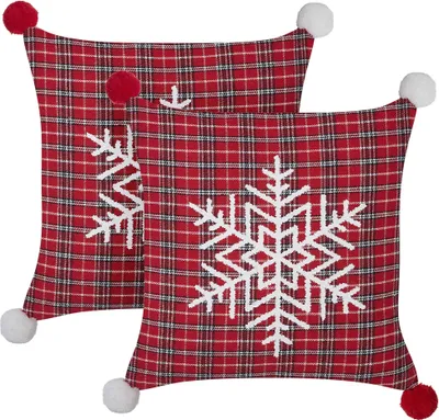 Obrázek produktu pro BELIANI Sada 2 dekoračních polštářů červené 45 x 45 cm čtvercový vyšívaný vzor tartanový vánoční motiv do obývacího pokoje ložnice