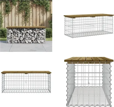 Produktbild von vidaXL Gartenbank aus Gabionen 103x44x42 cm Kiefernholz Imprägniert - Gartenbank - Gartenbänke - Outdoor Bank - Außenbank