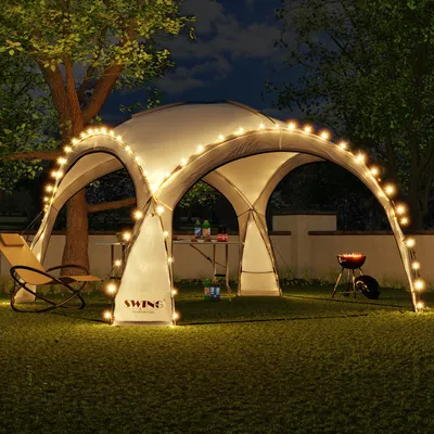 Produktbild von LED Event Pavilion 3,6 x 3,6 m DomeShelter Garden Pavilion vrátane solárneho panelu Pavilion Designer Garden Tent Camping Pavilion Party Tent with Lighting - anthracite