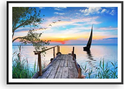 Produktbild von Gerahmtes Poster - Schwarzer Rahmen - Brücke See - 100x70 cm - Wand Bild - Wanddeko - Wandbilder - Kunstposter - Wandposter - Bilderrahmen - Bilder - Kunstdruck - Wandbild - P2BAA100x70-4115