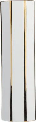 Produktbild von BELIANI Blumenvase Weiß mit Gold Keramik 12 x 40 cm mit eckiger Grundfläche Vertikale Linien Modern