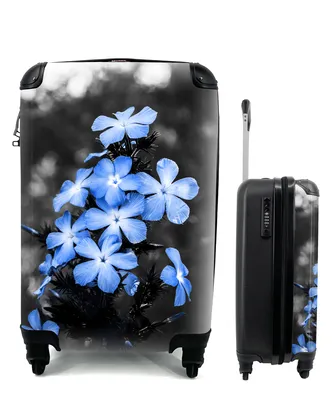 Produktbild von MuchoWow® Koffer Handgepäck Trolley Rollkoffer Kleine Reisekoffer mit 4 Rollen - Blumen - Schwarz - Weiß - Blau - Cabin Size < 55x40x23 cm & 55x40x20 cm - Fotokoffer - Kabinenkoffer - Boardgepäck - Reise-Box - Reisekoffer - Reisegepäck - Koffer mit Bild - Trolley für Kinder