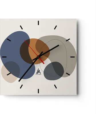 Produktbild von Wanduhr - Quadrat - Glasuhr - Boho Flecken abstrakt - 30x30cm - Schleichendes Uhrwerk - Lautlos - zum Aufhängen bereit - Dekoration Modern - Wanddekoration aus Glas - C3AC30x30-4749