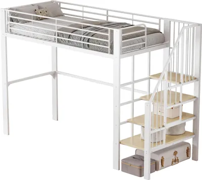 Obrázok produktu pre Úložný priestor 90x200 cm - Kovový rám postele - Stabilný rám - Úložný priestor pod posteľou - Pre deti a dospelých - Biela farba