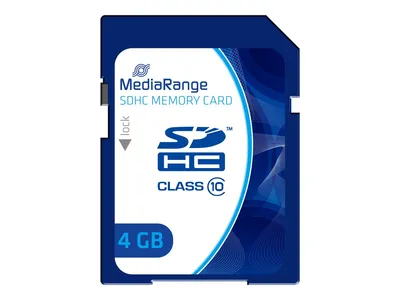 Produktbild von MediaRange 4GB SDHC, 4 GB, Secure Digital High-Capacity (SDHC), 15 MB/s, Blau, 2,4 cm, 2 mm
