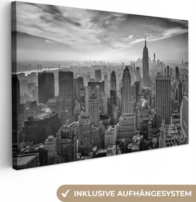 Zdjęcie produktu dla MuchoWow® - Obraz na płótnie - Architektura - Czarno-biały - Miasto - Skyline - Nowy Jork, obraz na ścianę, obrazy dekoracyjne do salonu, 30x20cm