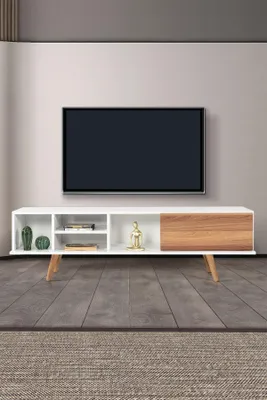Image de Skye Decor, support TV de haute qualité (lot de 3), blanc et noyer, 160 cm | 100% mélaminé