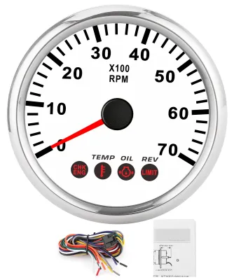 Produktbild von 0-7000 U/min Drehzahlmesser mit Öldrucktemperatur, Motorausfallalarm für Boot, Motorrad, LKW, weißes Zifferblatt
