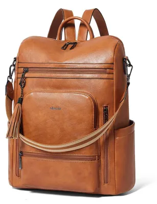 Immagine prodotto di Zaino da donna, effetto pelle, scomparto per laptop da 15,6 pollici, idrorepellente, color marrone