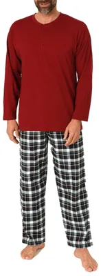 Produktbild von Normann Herren Schlafanzug lang mit Flanell-Hose in Karo-Optik – auch in Übergröße ; rot , 48