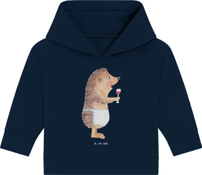 Produktbild von Mr. & Mrs. Panda Organic Baby Hoodie Igel Wein 24. - 36. Monat - French Navy - Geschenk, Weinglas, Kapuzensweatshirt, Rotwein, Spruch, Kapuzenshirt, trinken, Weißwein