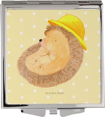 Produktbild von Mr. & Mrs. Panda Handspiegel Igel Beten - Gelb Pastell - Geschenk, Genießen, Klappspiegel, Taschenspiegel, Dankbar sein, Schminkspiegel, Sonnenhut, Leben, Kompaktspiegel