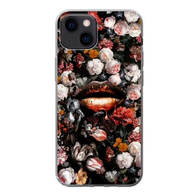Produktbild von MuchoWow® Handyhülle Schutzhülle Hülle für iPhone 13 mini Lippen - Blumen - Farbe - Orange - Kunst - Abstrakt - Alte Meister Silikon Softcase Handy Hülle - Softcase