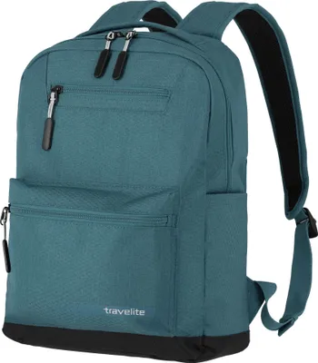 A teal backpack with black accents is shown against a white background.