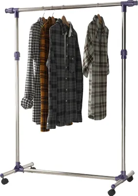 Image de Porte-manteau, réglable en hauteur, acier inoxydable, quatre roulettes, design peu encombrant, construction durable