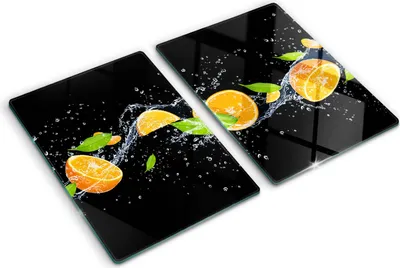 Obrázek produktu pro Kryt varné desky – Kryt na indukční desku – Ochranná skleněná deska – 2x40x52 cm– Skleněné ochranné desky na sporák –Tvrzené sklo –Pomeranče a voda