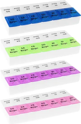 Produktbild von WELLGRO Tablettenbox für 7 Tage, je 2 Fächer pro Tag, 4 Farben zur Auswahl