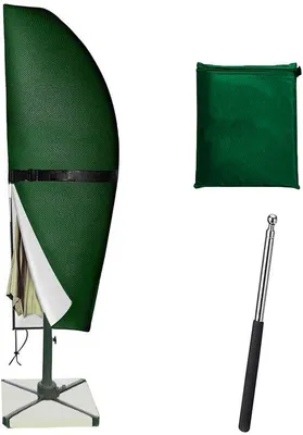 Productafbeelding van Ibenzoa® beschermhoes voor parasols, 600D polyester, donkergroen, verstelbare trekkoord + telescopische stang – 265 x 407050 cm / 280 x 308145 cm