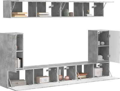Produktbild von Langlebige TV-Schrankset Wandmontiert 5 pcs - Montage erforderlich - Beton Grau Holzwerkstoff - Möbel596783 - TV-Schränke