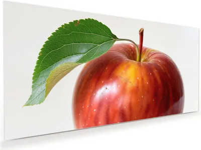 Produktbild von Glasbild 60x30cm in XXL für Wohnzimmer, Schlafzimmer Motiv Roter Apfel Mit Blatt