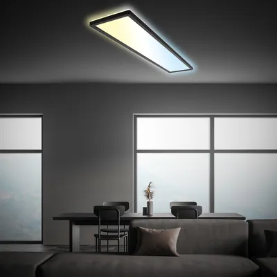 Produktbild von LED Panel dimmbar 36W 4800 lm CCT einstellbares weiß 20x98 cm Slim schwarz + Fernbedienung + Backlight Effect + Nachtlic