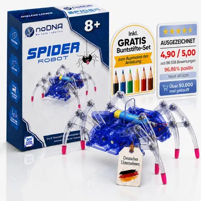 Produktbild von Spider Robot Spinnen Roboter zum selbst zusammenbauen – Roboter Bausatz für Kinder ab 8 Jahren – Roboter Junge Roboter Kinder Spielzeug Roboter Spinne mit 8 Beinen