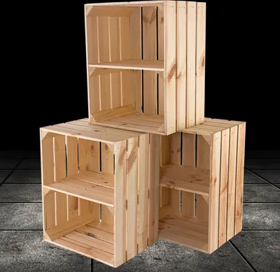 Produktbild von 3 natur Holzkisten hochkant mit Regalbrett / NEU / helle Obstkiste 40x30x50 cm / Regal, Deko