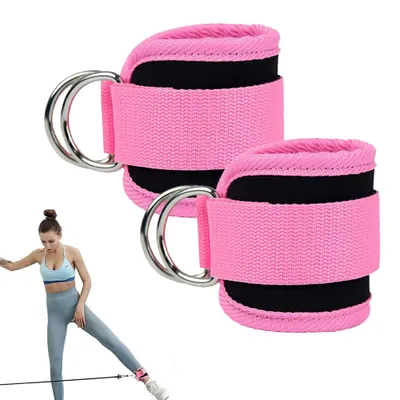 Produktbild von Knöchelmanschetten 2 Stück – Verstellbare Fußmanschetten mit D-Ring – Kabelzug Manschetten für Fitness & Beintraining – Knöchelriemen – Rosa