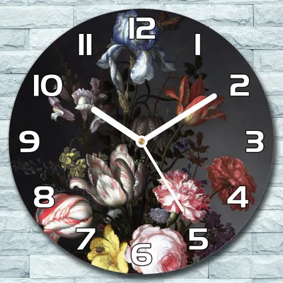 Produktbild von Wanduhr aus Glas Rund fi 30 Dunkel Blumenstrauß Quarz Deko Wohnzimmer Büro