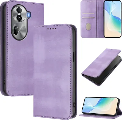 Obrázek produktu pro Pouzdro pro Oppo Reno11 Pro, vintage kožené pouzdro s RFID ochranou, přihrádkami na karty, stojánkem Fialový