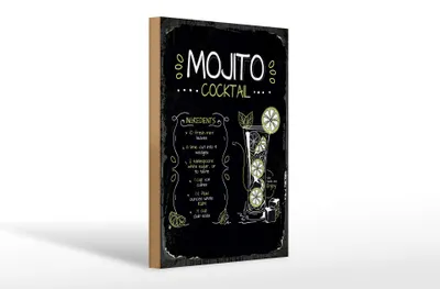 Produktbild von Holzschild Rezept Mojito Cocktail Recipe 20x30cm Geschenk