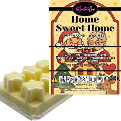Produktbild von WonderWax Duftwachs Weihnachten Wax Melts für Duftlampe, 6 Sterne Duftmelt Wachsmelt Sojawachs Duftwachs Würfel für Raumdüfte, Wachs Duftöl Winter Indoor Schmelzen für Aromalampe Home Sweet Home