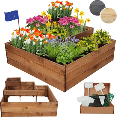 Produktbild von MODO24 Hochbeet Holz, Pflanzkasten, Massivholz, Kiefer, Kräuterbeet, Blumenkasten, Garten, Terrasse, 45x92x92 cm, Braun, ZP08