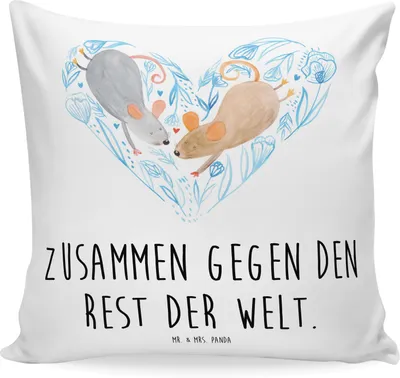 Produktbild von Mr. & Mrs. Panda Kissen 40x40 Hochzeit Mäuse Herz - Weiß - Geschenk, Sofakissen, Liebe, Sofa, Maus, Dekokissen, Zierkissen, Kuschelkissen, Hochzeitskarte, Freund, Paar