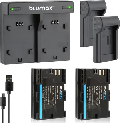 Produktbild von 2x Akku + Lader für Canon LP-E6 EOS R5 R6 5DS 90D 7D LP-E6N  2000 mAh (7,2V)