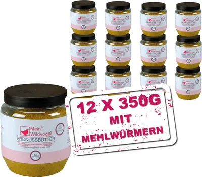 Produktbild von Wildvogel Erdnussbutter mit Mehlwürmern 12 x 350g - MeinWildvogel
