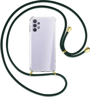 Produktbild von Handykette Backcover-Schutzhülle mit Band (Metall goldfarben) für Samsung Galaxy A32 5G - dunkelgrün