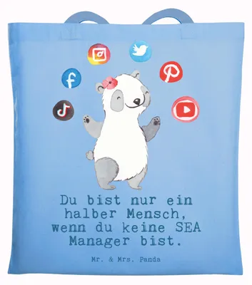 Produktbild von Mr. & Mrs. Panda Uni Tasche SEA Manager Herz - Sky Blue - Geschenk, Suchmaschinenmarketing, Unitasche, Suchmaschinenwerbung, Beutel, Shopping, Jutebeutel, Tote Bag