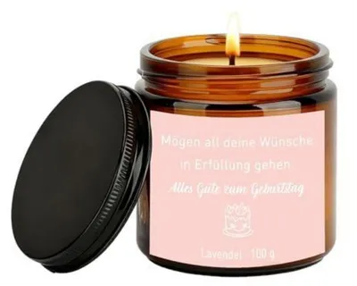 Produktbild von Duftkerze Lavendel im Glas mit Spruch, Sojawachs, 100g, ca. 24h Brenndauer
