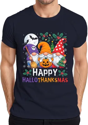Zdjęcie produktu dla Koszulka męska Gnome Happy HalloThanksMas Halloween Pumpkin Christmas Gift, granatowy, XL