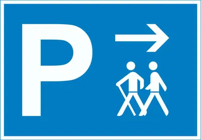 Produktbild von Wanderer Parkplatz mit Richtungspfeil rechts Schild waagerecht A2 Rückseite selbstklebend