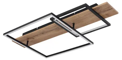 Produktbild von LED Deckenlampe, Metall, Schwarz, Holzoptik, Dimmbar, L 75cm