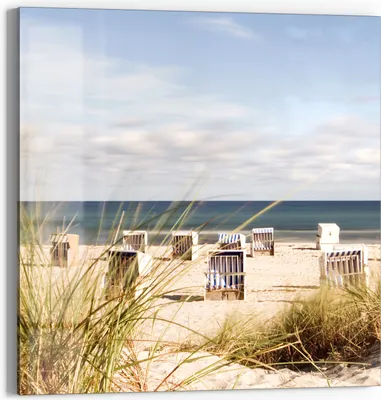 Produktbild von DEQORI Glasbild Echtglas 50x50 cm 'Strandkorbidylle' Wandbild Bild modern Deko
