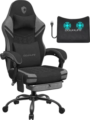 Image de Douxlife Gaming Chair Tissu Coussin d'assise Massage Repose-pieds Gris