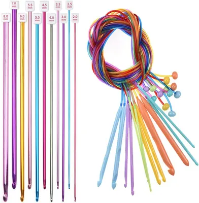 Produktbild von 22-teiliges tunesisches Häkelnadel-Set, 11 afghanische Häkelnadeln aus Aluminium und 11 tunesische Häkelnadeln mit Perlen und Kabel für Anfänger, Größe 2–8 mm
