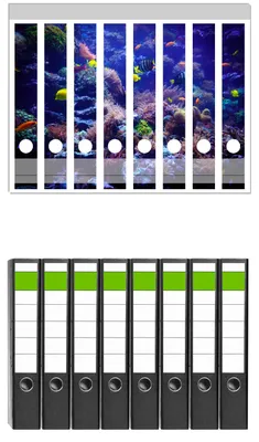 Produktbild von Wallario 8 Stück schmale Ordner inkl. Klebeetiketten mit Motive Farbenwelt unter Wasser -  Set mit Rückenschildern / Ordnerrücken Stickern