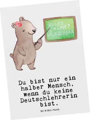 Produktbild von Mr. & Mrs. Panda Postkarte Deutschlehrerin Herz - Weiß - Geschenk, Ansichtskarte, Spruch, Deutschunterricht, Grußkarte, Fotokarte, Lustig, Grundschule, bildkarte, Witzig