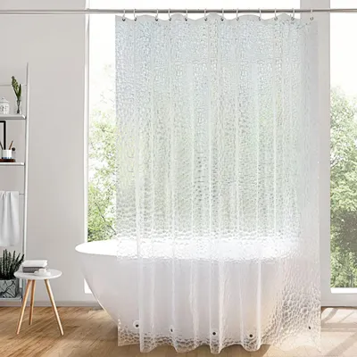 Productafbeelding van Transparante douchegordijn, 200x200 cm, met 5 magneten aan de onderkant, waterdicht EVA douchegordijn met 3D-patroon en 14 douchegordijnringen, schimmelwerend, geschikt voor badkuip en badkamer.