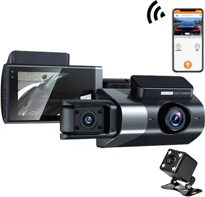 Produktbild von Dashcam mit drei Kameras, 1080P HD, Auto-DVR, Auto-Überwachungskamera, 170° Ultra-Weitwinkel, Infrarot-Nachtsicht, 24-Stunden-Parküberwachung