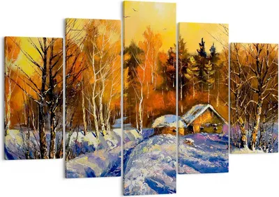 Produktbild von Bild auf Leinwand - Leinwandbild - Winter Wald Wiese - 150x100cm - Wand Bild - Wanddeko - Leinwanddruck - Bilder - Kunstdruck - Wanddekoration - Leinwand bilder - Wandkunst - EA150x100-3535